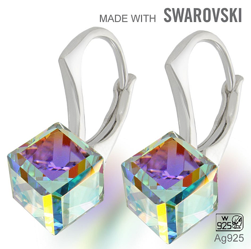 Náušnice sada Made with Swarovski 4841 Crystal (001) Aurore Boreale (AB) 8mm+náušnice Ag925