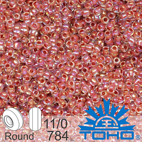 Korálky TOHO tvar ROUND (kulaté). Velikost 11/0. Barva č.784-Inside-Color Rainbow Crystal/Sandstone Lined. Balení 8g.