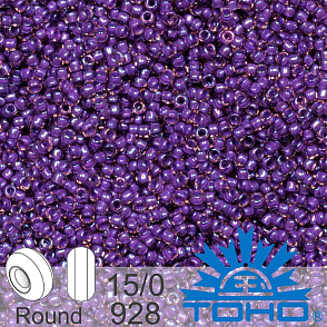 Korálky TOHO tvar ROUND (kulaté). Velikost 15/0. Barva č. 928-Inside-Color Rainbow Rosaline/Opaque Purple Lined  . Balení 5g.