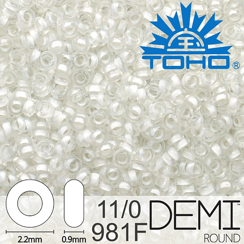 Korálky TOHO Demi Round 11/0. Barva 981F Inside-Color Frosted Crystal/Snow-Lined. Balení 5g.