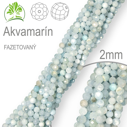 Korálky z minerálů Akvamarín  Fazetovaný přírodní polodrahokam. Velikost pr.2mm. Balení 190Ks.