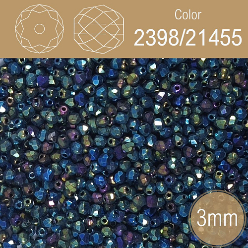 Korálky BROUŠENÉ 3mm. Barva 2398/21455 neprůhledná s pokovem. Balení 150Ks.
