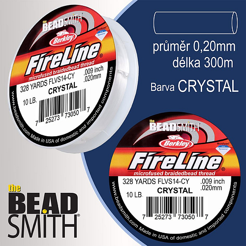 FIRELINE Berkley profesionální splétaná šnůra z polyethylenových vláken. Průměr 0,20mm, zátěž (10lb) 4,5Kg, balení (328yards) 300m, barva CRYSTAL.