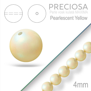 Preciosa Perle voskovaná kulatá MAXIMA barva Pearlescent Yellow velikost 4mm. Balení návlek 31Ks.