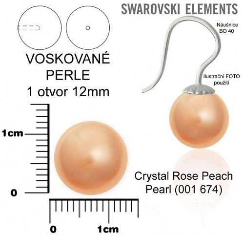 SWAROVSKI 5818 Voskované Perle 1otvor barva CRYSTAL ROSE PEACH PEARL velikost 12mm.