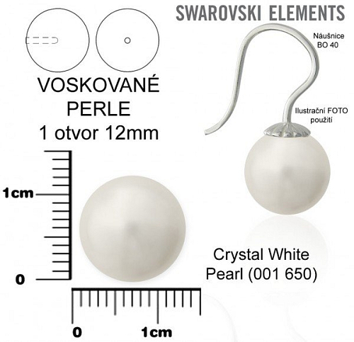 SWAROVSKI 5818 Voskované Perle 1otvor barva CRYSTAL WHITE velikost 12mm.