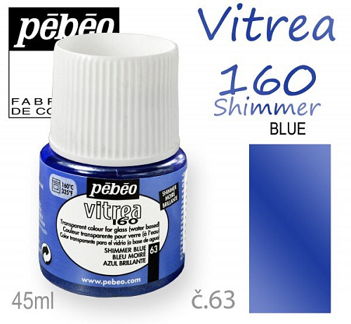 Barva na sklo VITREA 160- vypalovací č.63 BLUE Shimmer (kovově lesklá) objem 45ml.