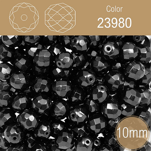 Korálky BROUŠENÉ 10mm. Barva 23980. Neprůhledná černá. Balení 10Ks.