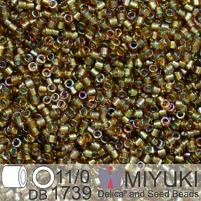 Korálky Miyuki Delica 11/0. Barva Sparkling Mint Lined Topaz AB DB1739. Balení 5g.