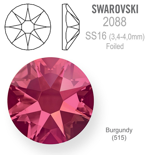SWAROVSKI XIRIUS FOILED velikost SS16 barva BURGUNDY 