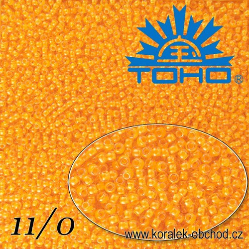 Korálky TOHO tvar ROUND (kulaté). Velikost 11/0. Barva č.801-Luminous Neon Tangerine. Balení 8g