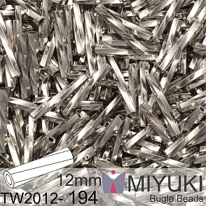 Korálky Miyuki Twisted Bugle 12mm. Barva TW2012-194 Palladium Plated.  Balení 3g.