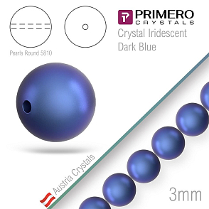 Korálky PRIMERO Crystals 5810. Barva Crystal Iridescent Dark Blue. Velikost 3mm balení-50Ks.
