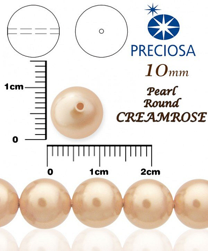 PRECIOSA Voskované Perle barva CREAMROSE 98995 velikost 10mm. Balení návlek 12Ks. 