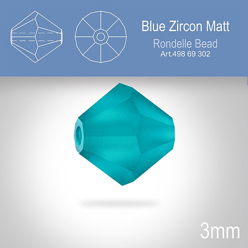 PRECIOSA Bicone (sluníčko) velikost 3mm. Barva BLUE ZIRCON MATT. Balení 40ks