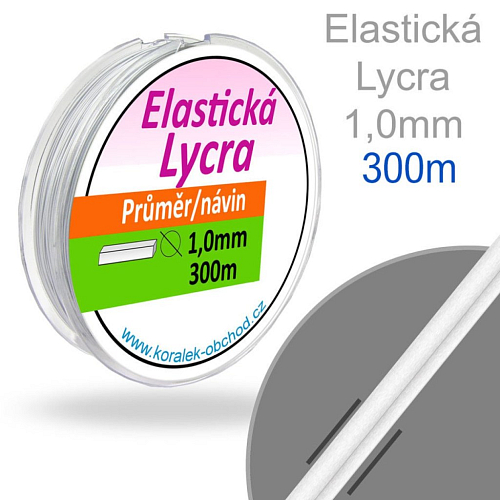 Elastická LYCRA pružná vícevláknová nit pr. 1,0mm. Barva Bílá. Balení 300m.