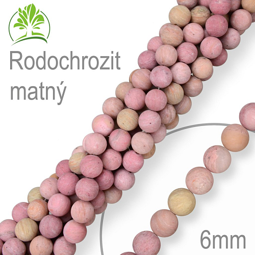 Korálky z minerálů Rodochrozit matný přírodní polodrahokam. Velikost pr.6mm. Balení 12Ks.