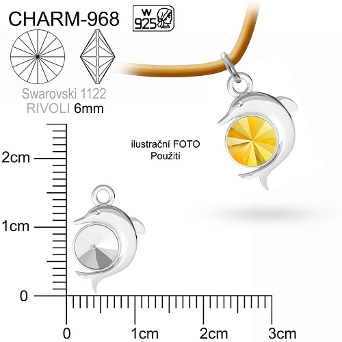 Lůžko DELFÍN pro Swarovski 1122 rivoli 6mm  ozn. CHARM 968. Materiál STŘÍBRO AG925.váha 0,62g.