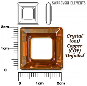 SWAROVSKI ELEMENTS Square Ring barva CRYSTAL (001) COPPER (COP) velikost 20x20mm.
