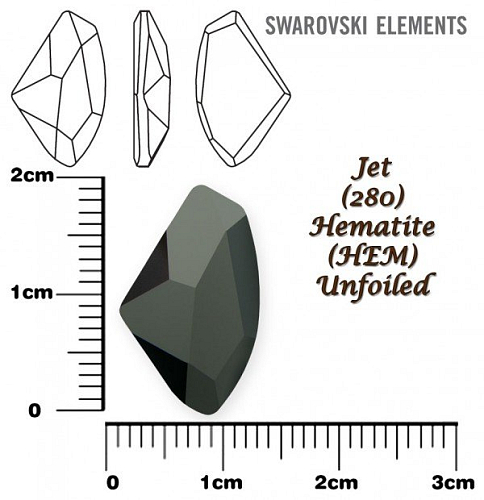 SWAROVSKI ELEMENTS 4756 barva JET (280) HEMATITE (HEM) velikost 19x11,5mm.