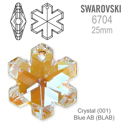 Swarovski 6704 Snowflake barva Crystal (001) Blue AB (BLAB) velikost 25mm. 