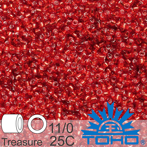Korálky TOHO tvar TREASURE (válcové). Velikost 11/0. Barva 25C Transparent Silver-Lined Ruby. Balení 5g.
