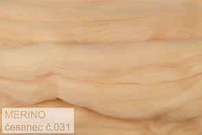 Česanec Argentinské MERINO (20- mikronů), vlna na plstění a předení. Barva 031 tělová. Balení 20g.