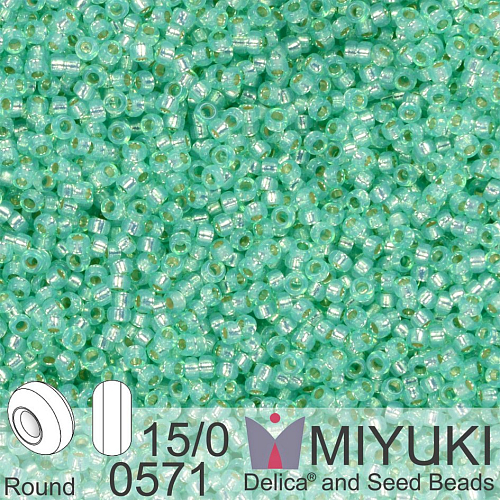 Korálky Miyuki Round 15/0. Barva 0571 Dyed Sea Green Silverlined Alabaster. Balení 5g