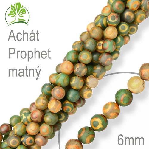 Korálky z minerálů Achát Prophet matný. Velikost pr.6mm. Balení 12Ks.