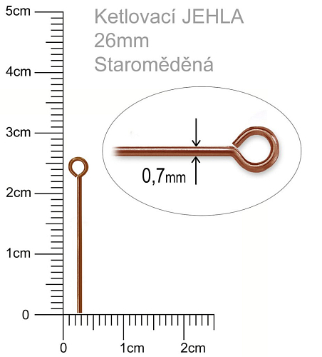 Ketlovací JEHLA  velikost 26mm. Barva staroměděná.