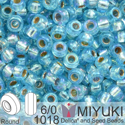 Korálky Miyuki Round 6/0. Barva 1018 S/L Aqua AB. Balení 5g
