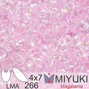 Korálky MIYUKI tvar Long MAGATAMA velikost 4x7mm. Barva LMA-266 Pink Lined Crystal AB. Balení 5g.