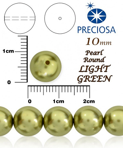 PRECIOSA Voskované Perle barva LIGHT GREEN velikost 10mm. Balení návlek 12Ks. 