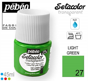 Barva na Textil SETACOLOR Transparent Pebeo. barva č. 27 LIGHT GREEN. Balení 45ml. 