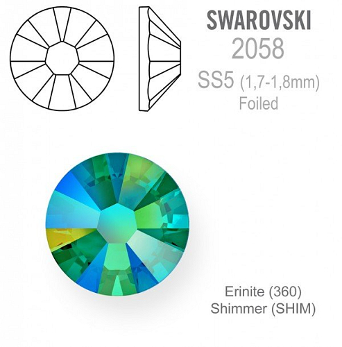 Swarovski 2058 XILION FOILED velikost SS5 barva Erinite Shimmer 