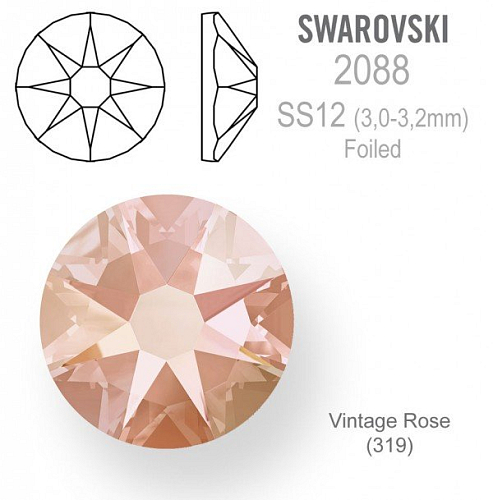 SWAROVSKI 2088 XIRIUS FOILED velikost SS12 barva Vintage Rose (319). Balení 30Ks.