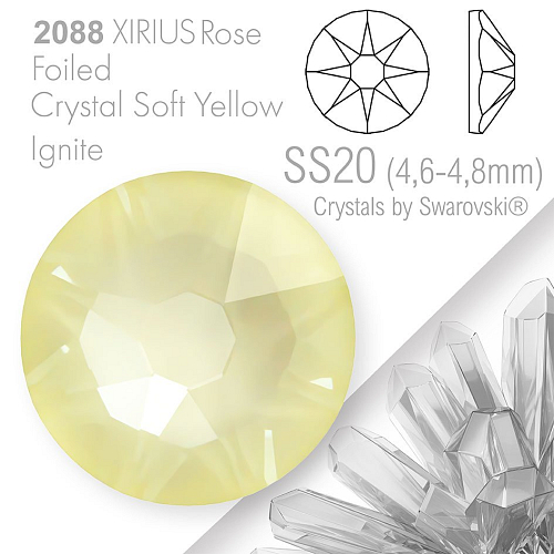 SWAROVSKI  XIRIUS Rose 2088 Foiled. Barva Crystal Soft Yellow Ignite velikost SS20 (4,6-4,8mm). Balení 15Ks.