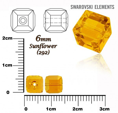 SWAROVSKI CUBE Beads 5601 barva SUNFLOWER velikost 6mm.