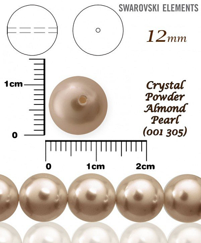 SWAROVSKI 5811 Voskované Perle barva CRYSTAL POWDER ALMOND PEARL velikost 12mm. 
