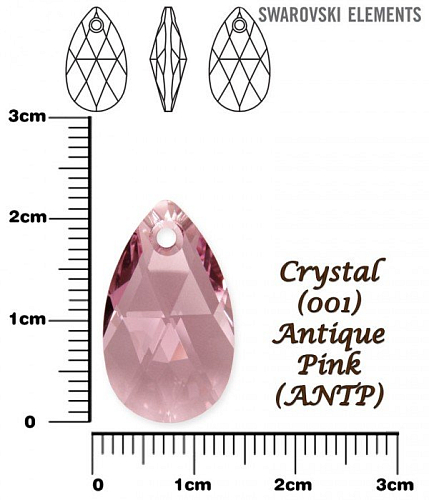 SWAROVSKI Pear-Shaped 6106 barva CRYSTAL ANTIQUE PINK velikost 22mm.