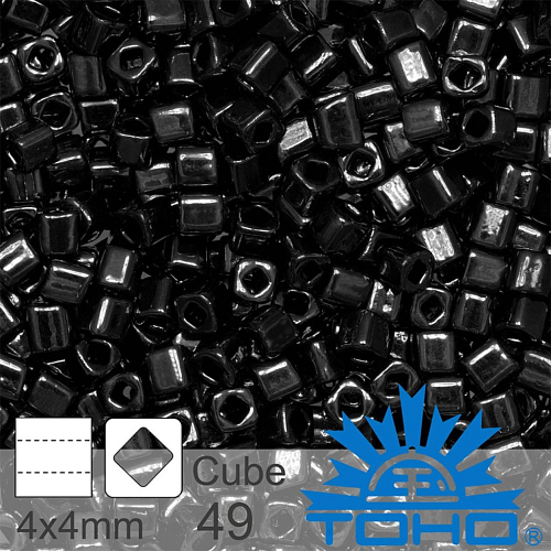 Korálky TOHO Cubes 6/0. Barva 49 Opaque Jet. Balení 10g. 