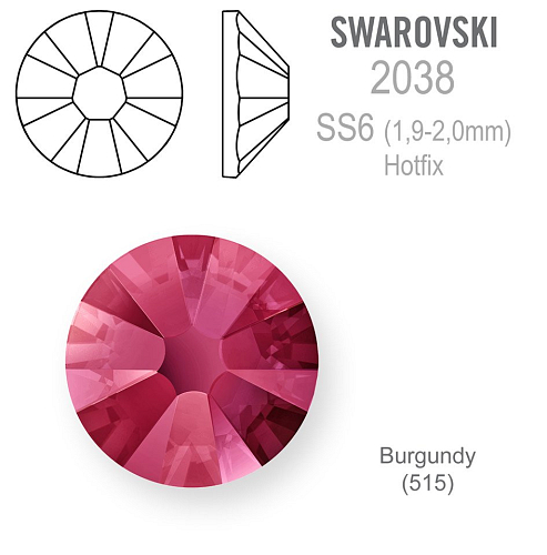 SWAROVSKI XILION rose HOT-FIX velikost SS6 barva BURGUNDY