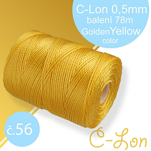 Nylonová nit C-Lon pevná korálková nit. Barva 56 Golden Yellow. Síla nitě 0,5mm. Balení 78m na cívce.