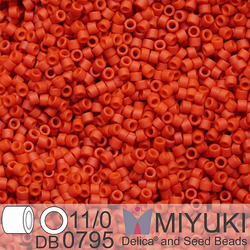 Korálky Miyuki Delica 11/0. Barva Dyed Semi-Frosted Opaque Cinnabar DB0795. Balení 5g.