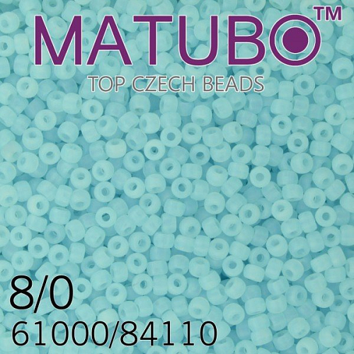 Korálky MATUBO™ mačkané rokajlové korálky. Velikost 8/0 (3,1mm). Barva 61000/84110 AQUA OPÁL MATNÁ. Balení 10g.