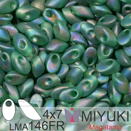 Korálky MIYUKI tvar Long MAGATAMA velikost 4x7mm. Barva LMA-146FR  Matte Transparent Green. Balení 5g.