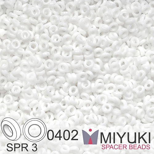 Korálky Miyuki SPACER Beads 3x1,3mm. Barva SPR3-0402 White. Balení 5g.