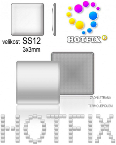 Kovové NAILHEAD HOTFIX nažehlovací polotovary. SQUARE Velikost SS12 (3,00-3,20mm) Tl.0,6mm. Barva 001 STŘÍBRNÁ  (lesklá ocelová). Balení 70Ks.