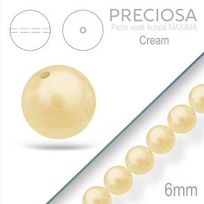 PRECIOSA Voskované Perle barva CREAM 98993 velikost 6mm. Balení návlek 21Ks. 