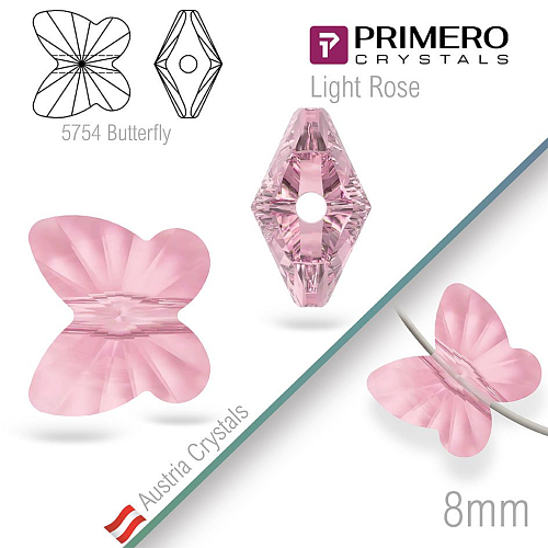 Korálky PRIMERO Crystals. Tvar 5754 Butterfly. Barva Light Rose. Velikost 8mm